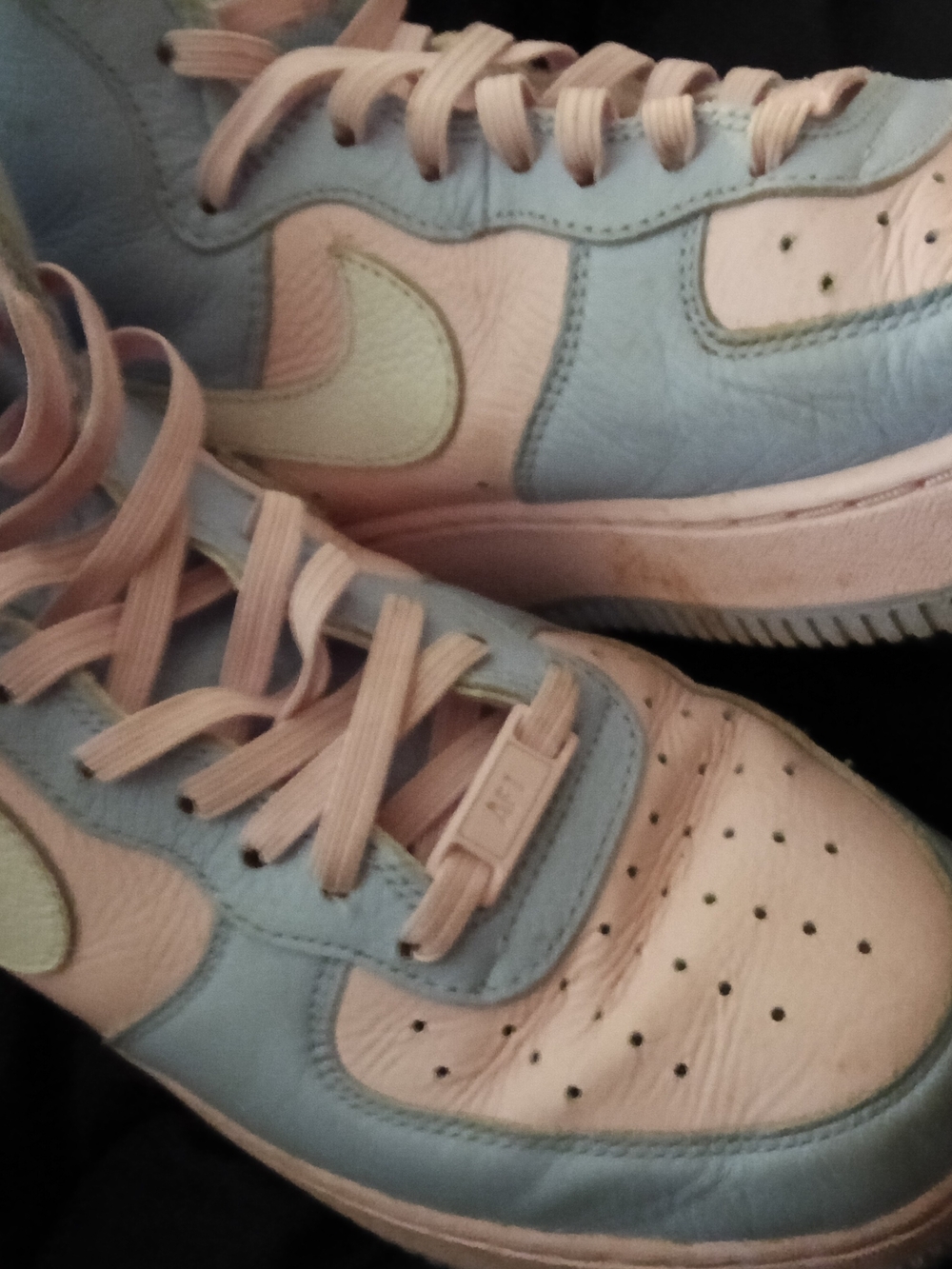 Ladies Air force Ones High Tops Pastel Pink & Light Blue Sneakers - Nike Size 8